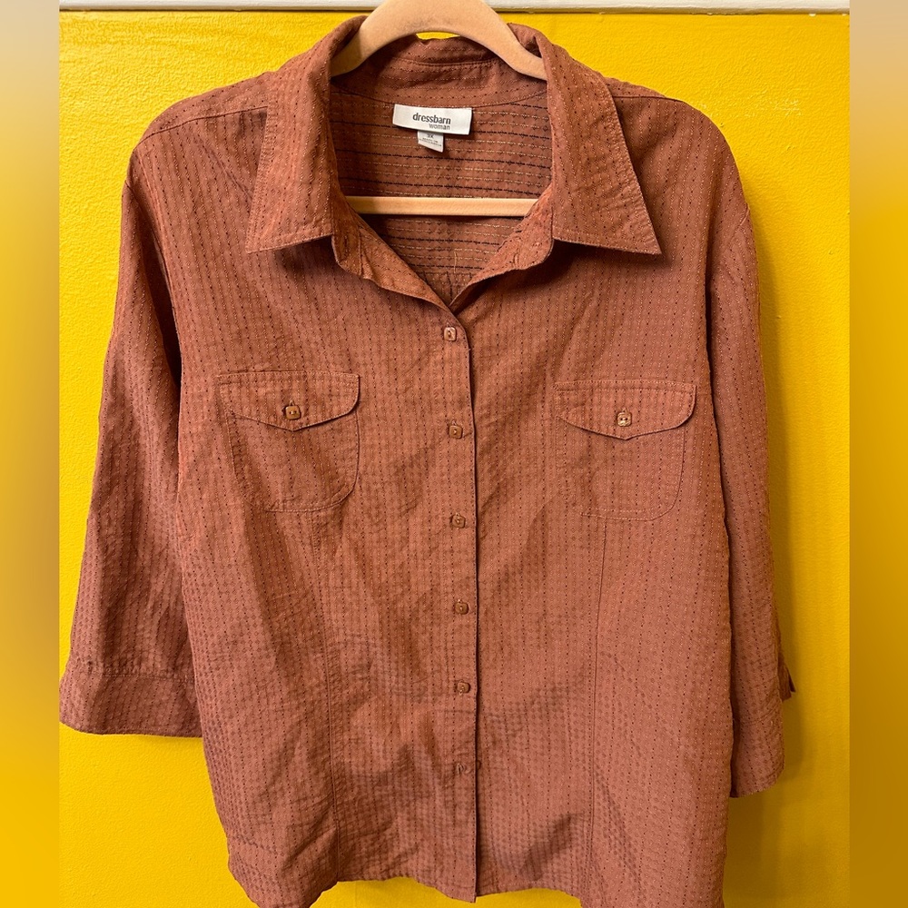 3/4 sleeve orange button down